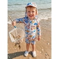 thumbnail image 3 of BemeyourBBs Toddler Baby Girl Boy Swimsuit with Sun Hat Infant Bathing Suit Coral Dinosaur Pawpaw Swim Ring Printed Long Sleeve Half Zipper Rash Guard Swimwear Summer Beachwear, 3 of 9