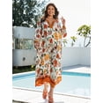 thumbnail image 2 of EDOLYNSA Women V-Neck Bohemian Beach Dress Long Sleeve Maxi Dresses Floral Printed Summer Outfit Casual Tunic Bikini Cover Up, 2 of 9