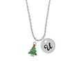 thumbnail image 2 of Delight Jewelry Silvertone Green Christmas Tree with Red Crystals Silvertone Script Initial Disc - U - Charm Necklace, 20"+3", 2 of 4