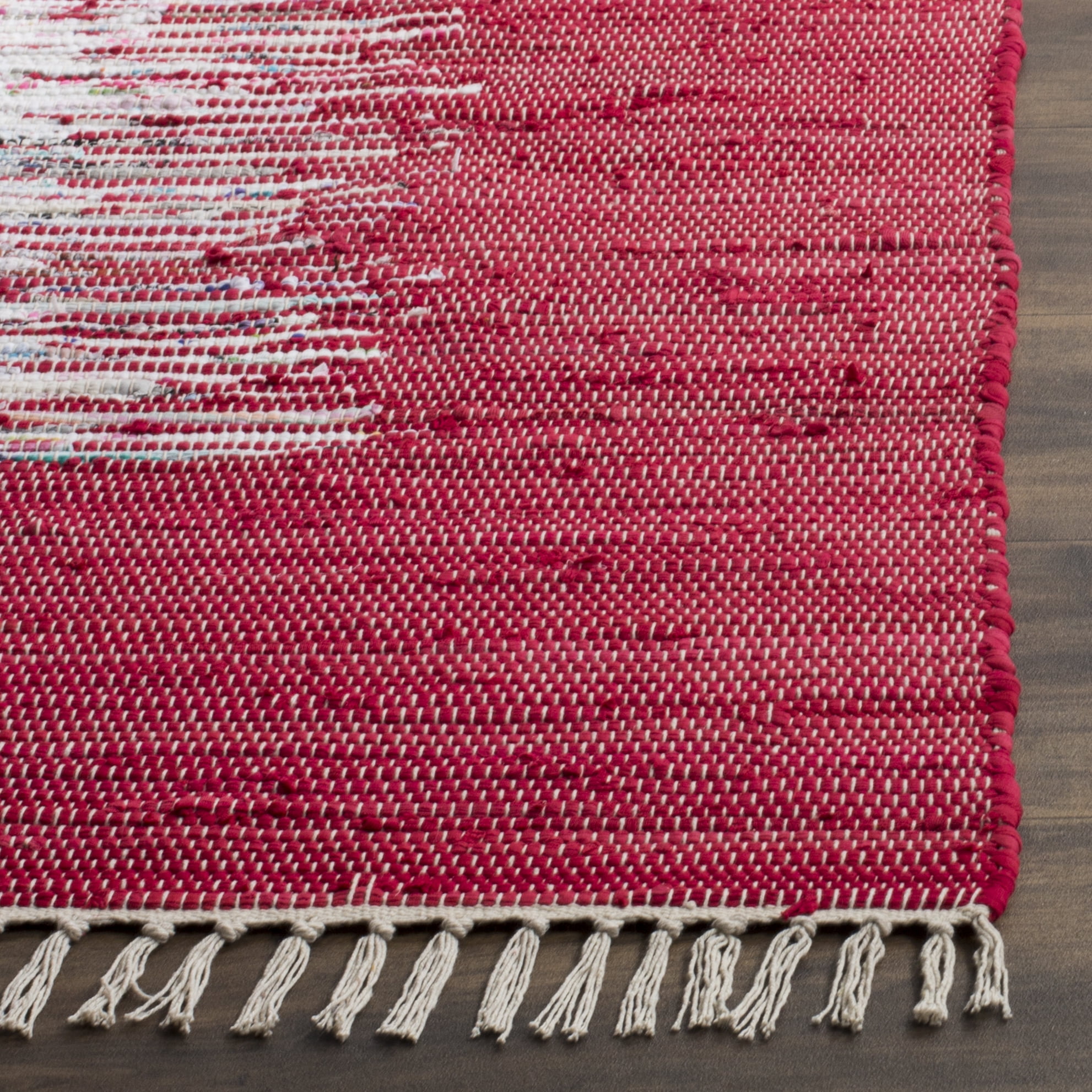 SAFAVIEH Montauk Tennyson Braided Border Cotton Area Rug, Ivory/Red, 3' x 5'