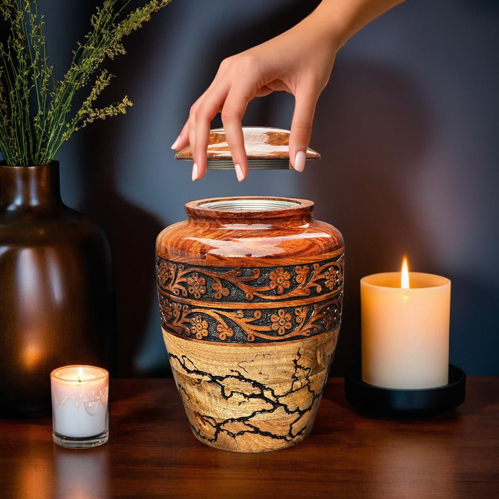 Wooden Cremation Urn for Human Ashes Handcrafted Urn for Adult Men & Women Memorial Urn for Ashes Decorative Burial & Funeral Urn