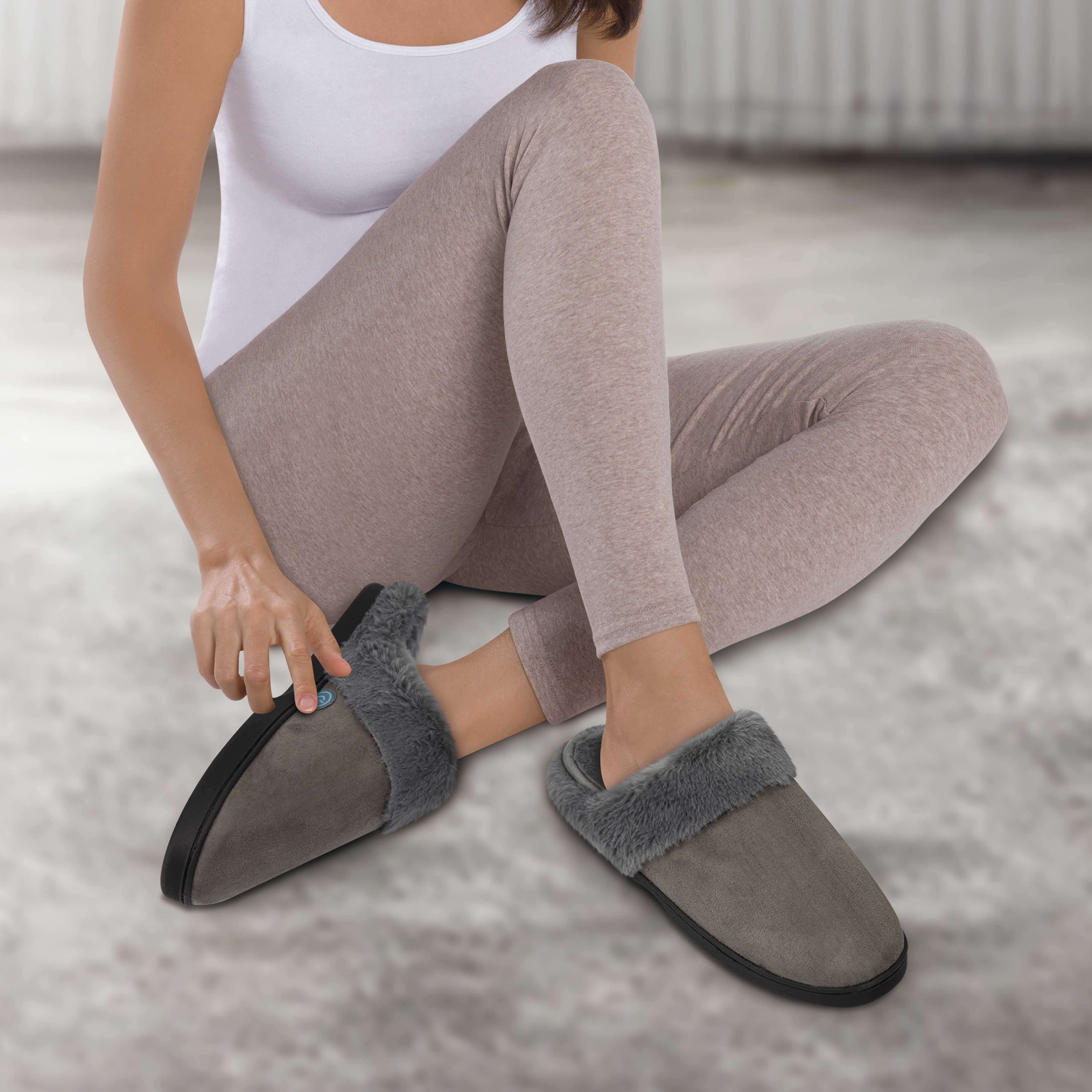 Health Touch Massager Slippers with Comfort Plush Li, One Size Fits Most, Foot Massager - Gray Color