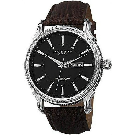 Akribos XXIV Black Dial Brown Leather Men's  Watch AK726BR