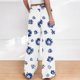 thumbnail image 3 of Pantalones de Cintura Alta de Pierna Ancha para Mujeres sin Posicionamiento Imprimido Cordón de Cintura Elástica Bolsillo Pantalones de Longitud Completa Verano Casual, 3 of 4