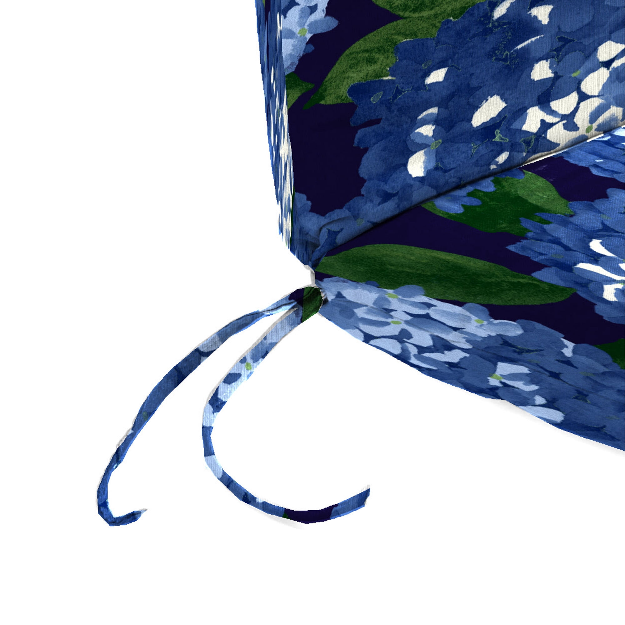 Jordan Manufacturing 37" x 19" Hydrangea Midnight Navy Floral Rectangular Outdoor Chair Cushion with Ties