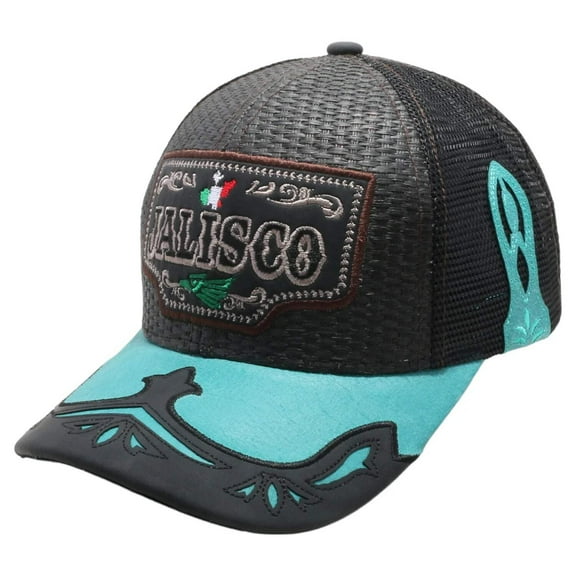 Mexico Jalisco State Straw Fablic Trucker Black Cap Hat
