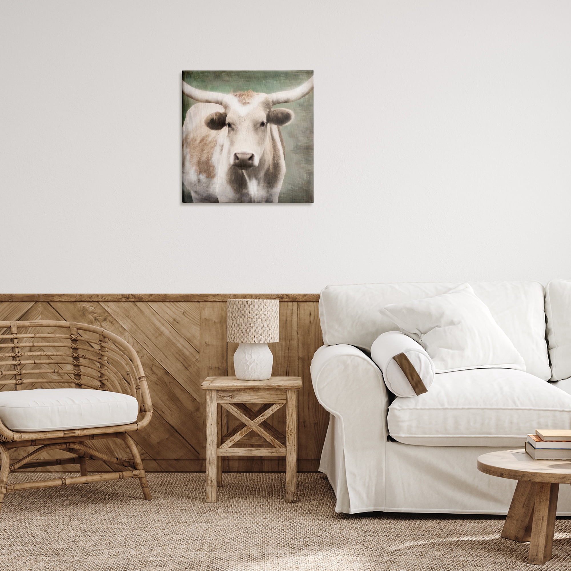 Stupell Industries Rustic Longhorn Cattle Animals & Insects Painting Gallery Wrapped Canvas Art Print Wall Art, 24 x 24