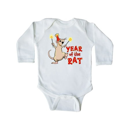 

Inktastic Year of the Rat with Sparklers in Red Party Hat Gift Baby Boy or Baby Girl Long Sleeve Bodysuit
