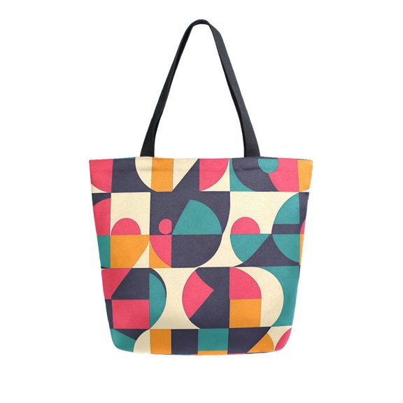 FORMRS Womens Canvas Tote Bag with Zipper Inner Pocket Shoulder Handbag, Retro Geometric