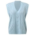 thumbnail image 6 of SGMVNU Sweater Vest for Women V Neck Sleeveless Knit Solid Color Sweaters Casual Ribbed Preppy Pullover Fall Tops Blue, Size L, 6 of 9
