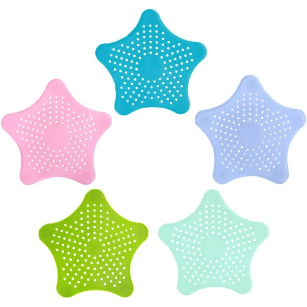 5 pieces of shower and sink filters in starshaped silicone, bathtub