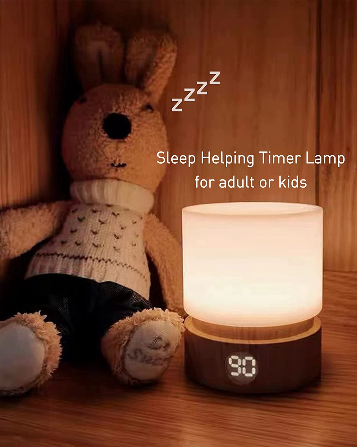 Night Light with Timer, Small Table Bedside Lamp, LED Children's Night Light, Baby Night Light, Wood Grain, Dimmable, Battery, Rechargeable