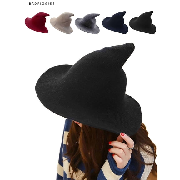 BadPiggies Halloween Wool Witch Hat Costume Accessory Sheep Wool Witch Hat Cosplay Party (Black)
