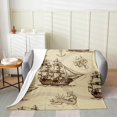 thumbnail image 2 of Retro Sailboat Blanket Man,Ocean World Map Sketch Throw Blanket Queen 90x90 Inch,Ship Anchor Fleece Blanket Soft,Coastal Creature Flannel Blanket for Home Room Decor, 2 of 4