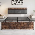thumbnail image 4 of Queen Size Bed Frame, Storage Headboard with Charging Station and 2 Drawers, Solid and Stable, Noise Free, No Box Spring Needed, Easy Assembly, Vintage Brown and Gray, 4 of 9