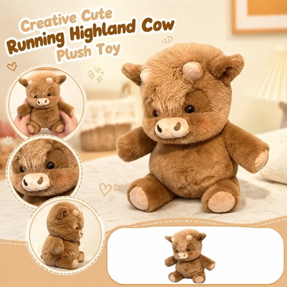 Running Highland Cow Plush Toy – Cute Scottish Cow Stuffed Animal for Kids & Home Decor