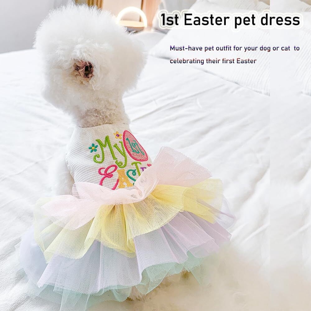 ANIAC Gray Dog Dress for Small Dogs Female,Bow Knot Girl Puppy Clothes with Detachable Pearl Necklace, Elegant Cat Dress, Formal Pet Pary Outfit for Wedding Birthday Valentines (Gray, Large)