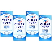 Clear Eyes Triple Relief Eye Drops, Relieves Redness & Calms Irritation, 0.5 Fl Oz - 4 Pack
