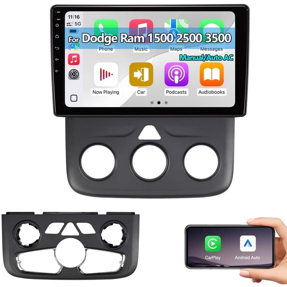 Eforcase 4+64G Car stereo Radio for Ram 1500 2500 3500 2013-2019 Classic Manual/Auto AC Support Android Auto & Wireless CarPlay Steering Wheel Control Wi-Fi Bluetooth GPS Car Play Screen