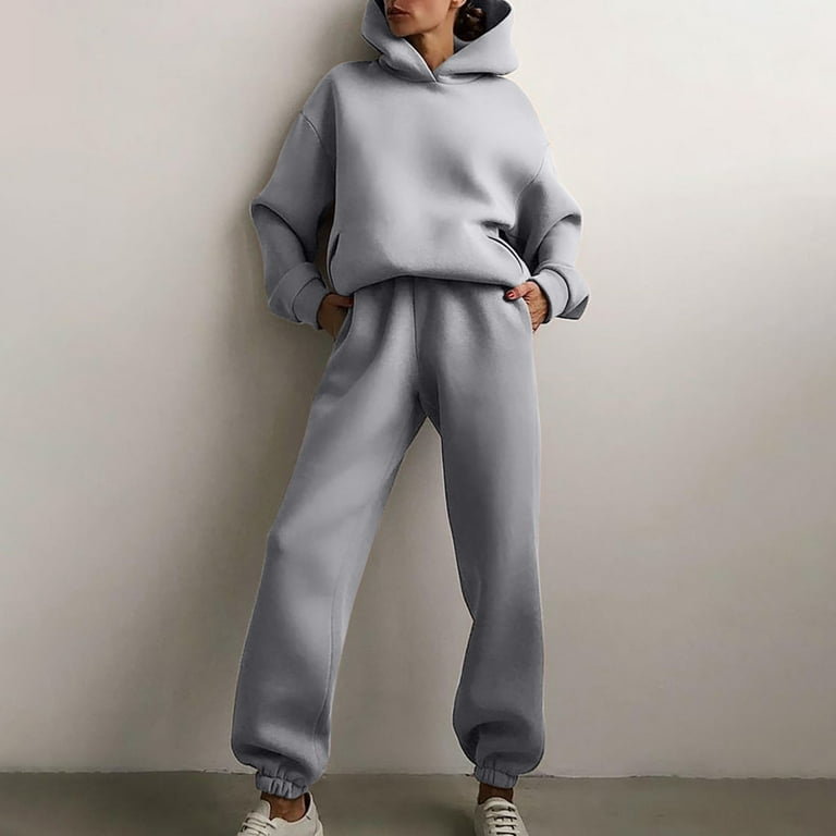 Women Jogger Outfit Matching Sweat Suits Long Sleeve Hooded Sweatshirt and  Sweatpants 2 Piece Sports Sets with Pockets
