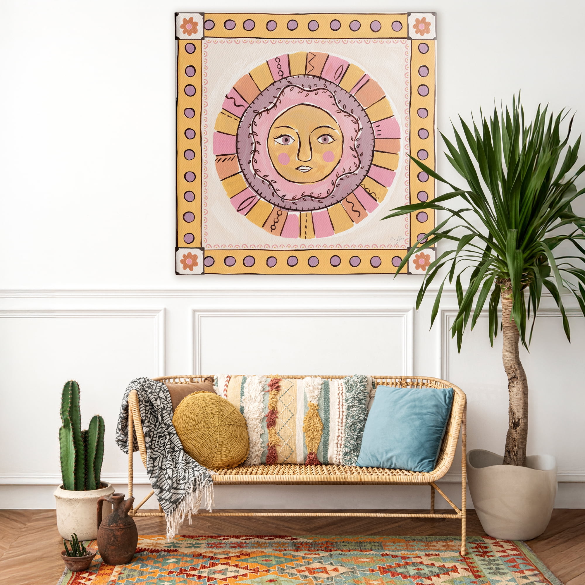 Stupell Industries Pastel Sun Face with Border Canvas Wall Art, design by Two If By Sea Studios