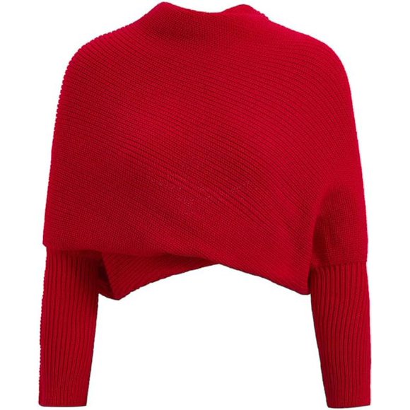 Xiao Hua Bufanda con mangas para mujer, suéter de punto con mangas, poncho cálido de talla grande para otoño e invierno, color rojo