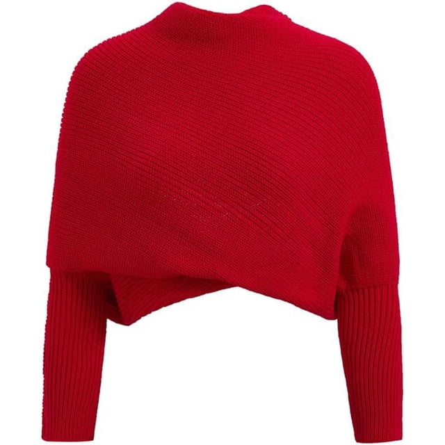 Xiao Hua Bufanda con mangas para mujer, suéter de punto con mangas, poncho cálido de talla grande para otoño e invierno, color rojo