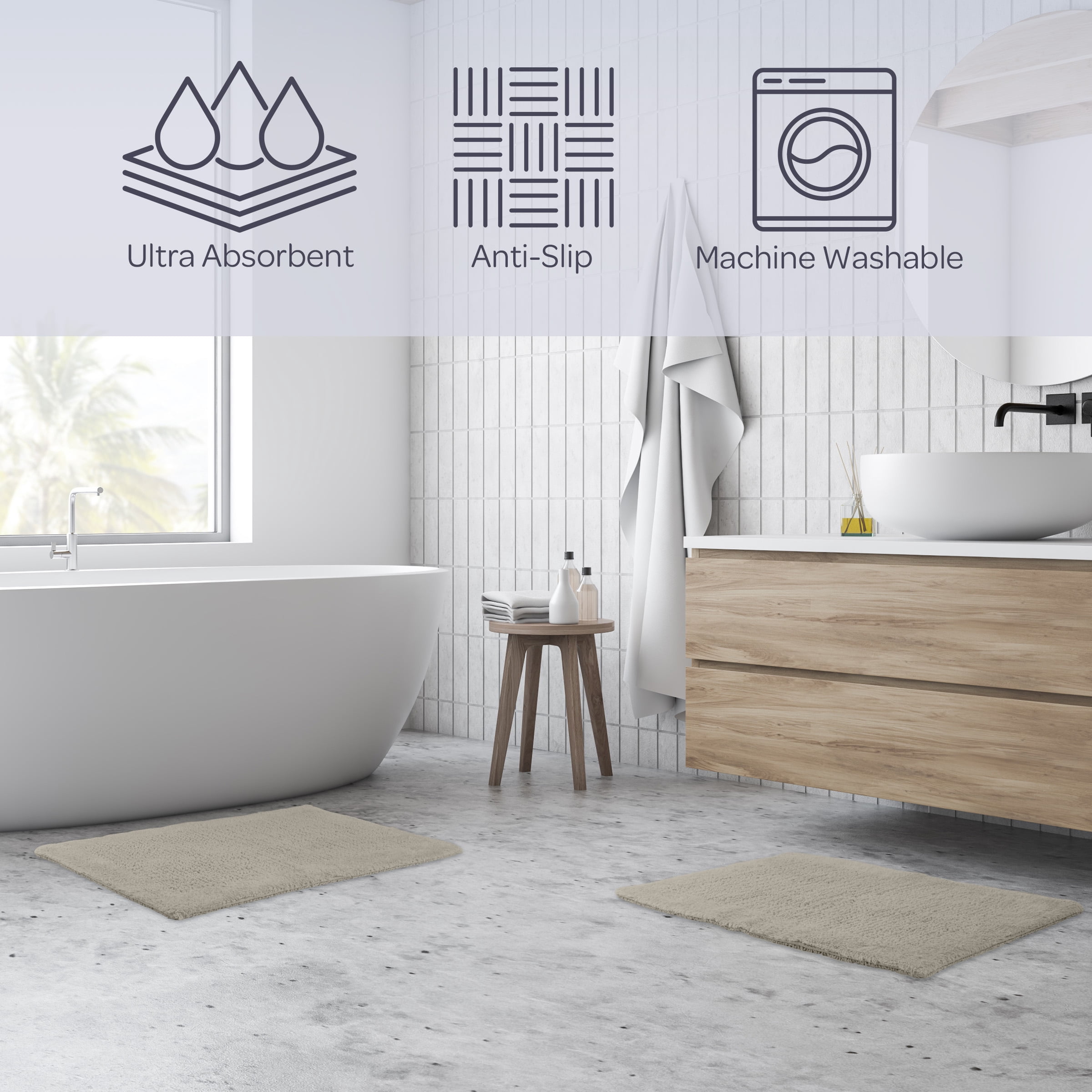 Lavish Home Bathroom Rugs - 2-Piece 2500GSM Cotton Bath Mat Set (Taupe)