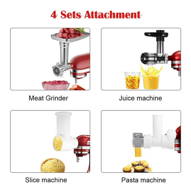 Wrea Food Grinder Attachment & Slicer Shredder Attachment & Pasta Press  Attachment & Juicer Attachment Set for KitchenAid Stand Mixer 4 Sets  Kitchen Accessories Kit 