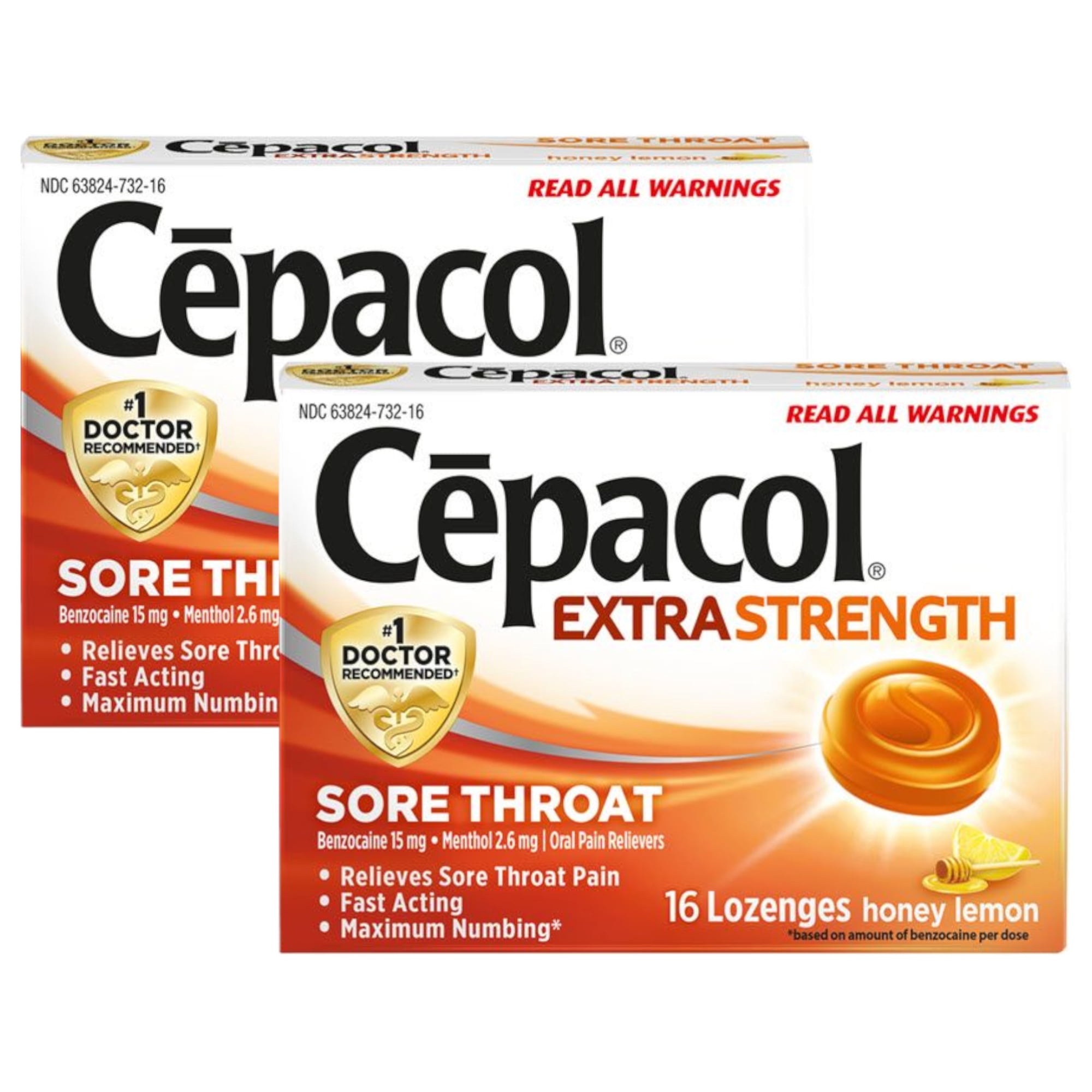 2 Pack Cepacol Extra Strength Sore Throat Honey Lemon 16 Lozenges Each