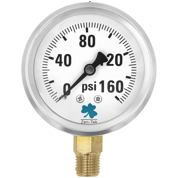 Zenport LPG160 Glycerin Liquid Filled Pressure Gauge, 160 PSI, Silver