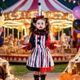 thumbnail image 4 of Auroural Girls Clown Dress Children Girls Halloween Vintage Style Performance Cos Clothing Long Sleeved Top Pinafore Dress Headpiece Necklace Arm Sleeves Set, 4 of 9
