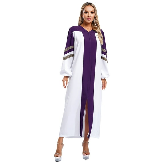 TiaoBug Womens Mens Choir Robe Halloween Pulpit Zipper Robe Jacket Long Sleeve Clergy Gown Purple M
