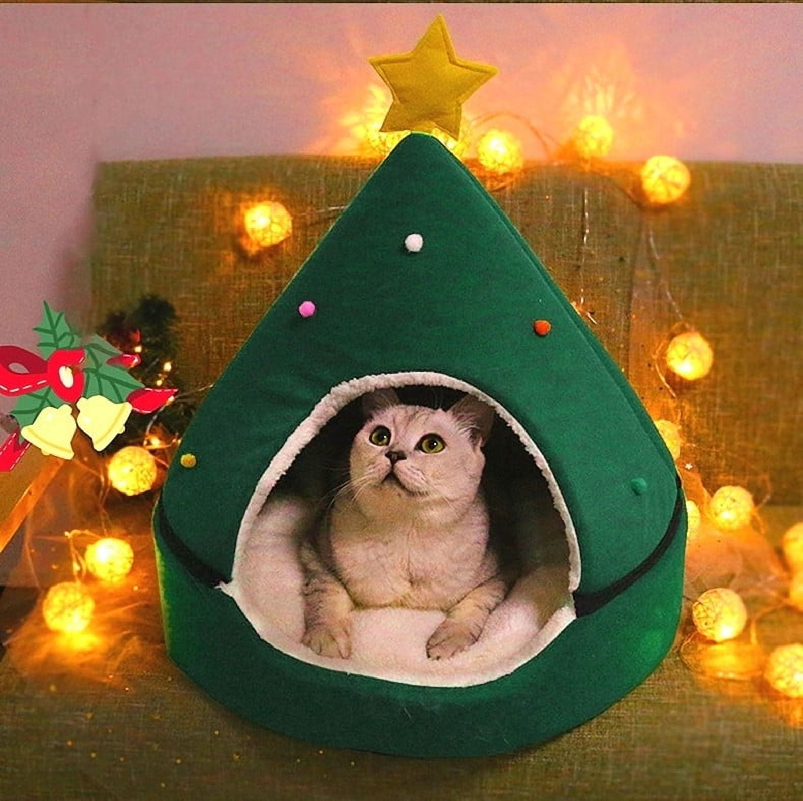 Christmas Tree Cat House, Cat Christmas Tree, Christmas Cat Bed Tent Cave Nest House Cute Pet Cave Beds, Comfortable Triangle Cat Bed Pet Tent House for Small Dog or Bunny
