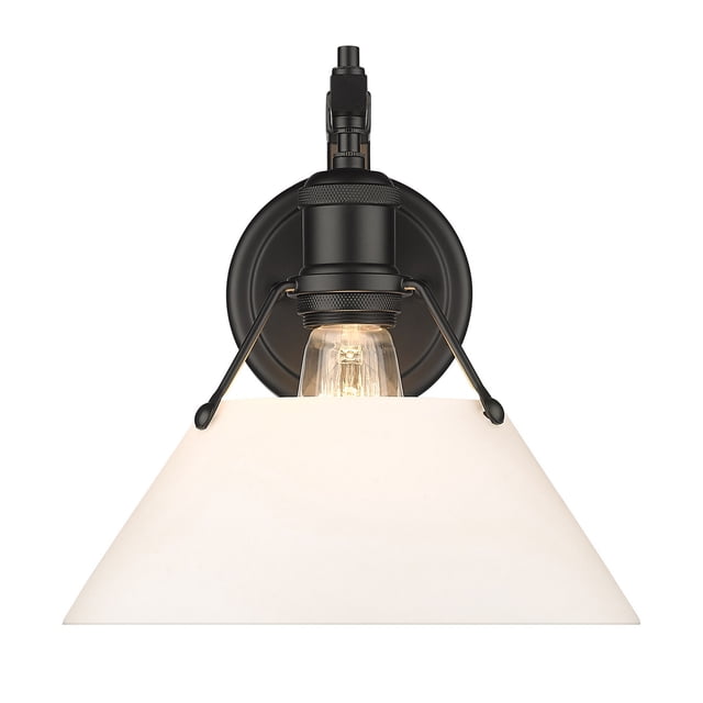Golden Lighting Orwell Matte Black 1-Light Wall Sconce Opal Glass Shade