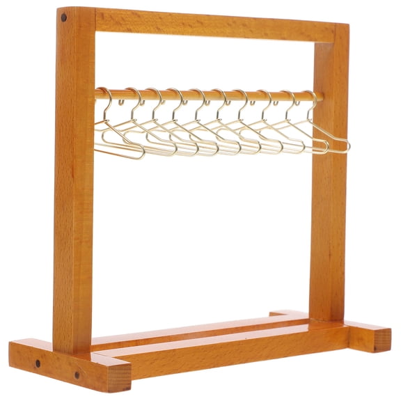 WORGEOUS 1 Set Wood Mini Doll Clothes Rack with Hangers Doll Garment Rack and Wardrobe Furniture Accessories for Dollhouse Supplies