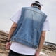 thumbnail image 4 of Men Lapel Sleeveless Denim Jacket Washed Loose Fit Casual Waistcoat, 4 of 4