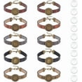 thumbnail image 1 of Kit para hacer pulseras de cuero de 10 piezas y 5 colores, bandeja de 18 mm, pulsera ajustable de bronce, pulsera hueca de cuero PU con engastes planos redondos de metal y cabujones de vidrio., 1 of 5