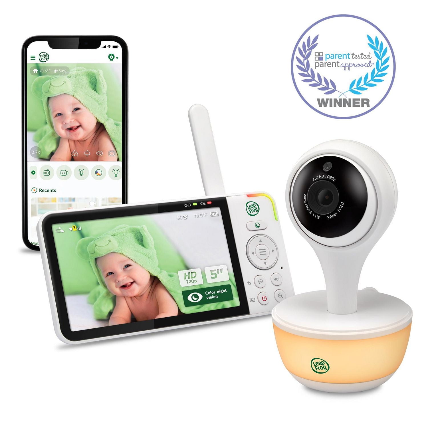 LeapFrog LF815HD 1080p WiFi Remote Access Video Baby Monitor with 5” High Definition 720p Display, Night Light, Color Night Vision (White)