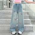 thumbnail image 6 of NOLDARES Girl's Applique Elastic High Waist Jeans Wide Leg Loose Denim Pants with pockets(Blue,11-12 Years), 6 of 6