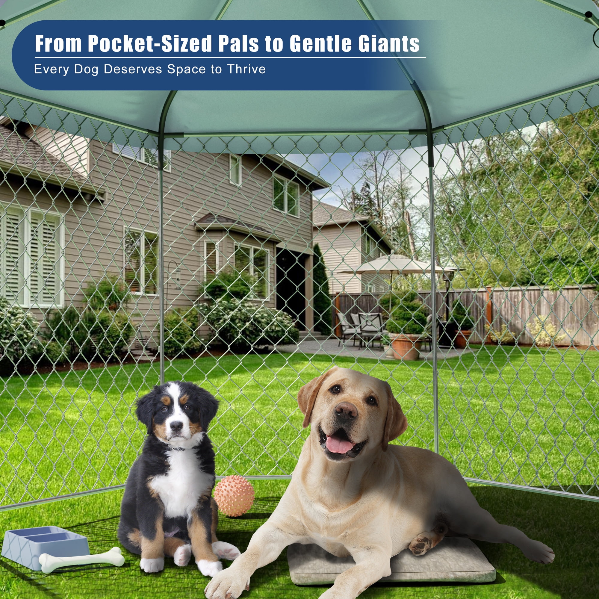 EUNHOO Kennel for Large Dogs,6.9'L x 6.9'W x 7.5'H Outdoor Dog Fence for Yard,Dog House Outside for Big Dog Run,Dog Enclosure with Roof