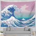 thumbnail image 2 of Tapiz Ukiyo-e, Great Wave Kanagawa, tapiz retro abstracto, para colgar en la pared para dormitorio, sala de estar, dormitorio, 51.2" x 59.1" JAMW Sencillez, 2 of 5