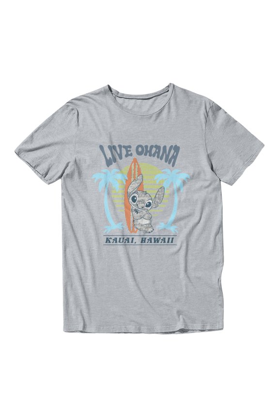 Lilo & Stitch Stitch Surfing Live Ohana Vintage Men's T Shirt (Sport Grey, S-XXXL)