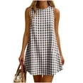 thumbnail image 2 of Wovilon Women's Sleeveless Round Neck Gingham Mini Dress, A-Line Relaxed Fit Casual Summer Tunic, Back Button Detail Cotton Loose Short Shift Dress for Beach Vacation Holiday Daily Wear, 2 of 9