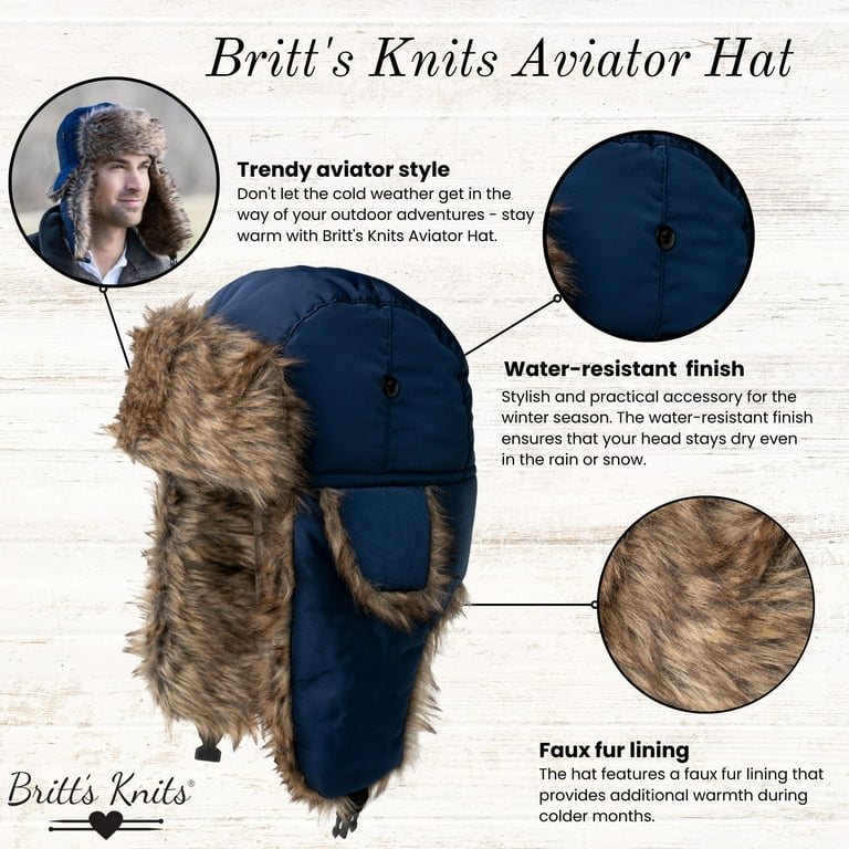 Britt's Knits Aviator Hat Faux Fur Winter Trapper Hat with Ear