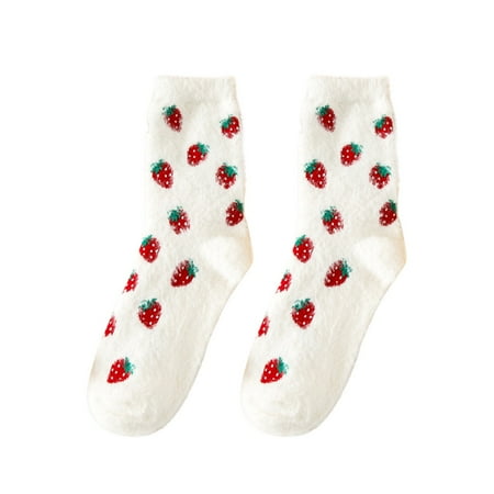 

kpoplk Christmas Socks For Women Women Coral Fleece Socks Medium Tube Mink Floor Socks Fresh Fruit Print Socks(E)