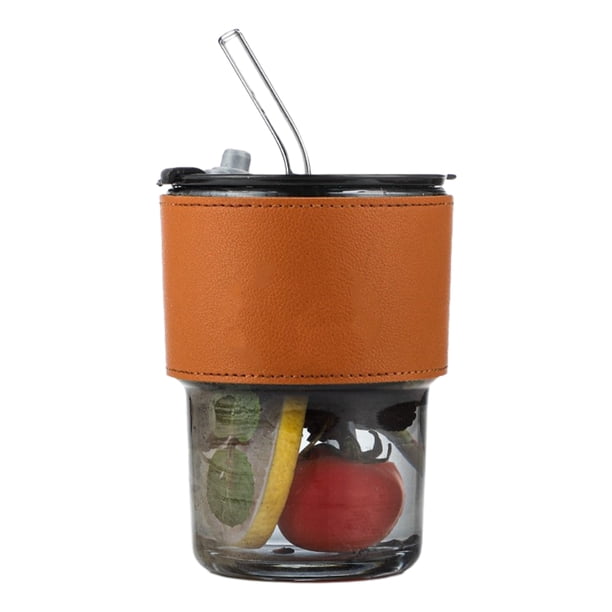 Moyic La taza de vidrio con aislamiento de pared gruesa mantiene las bebidas calientes o frías durante más tiempo, vaso de agua seguro Mostrada Gris humo (cubierta)