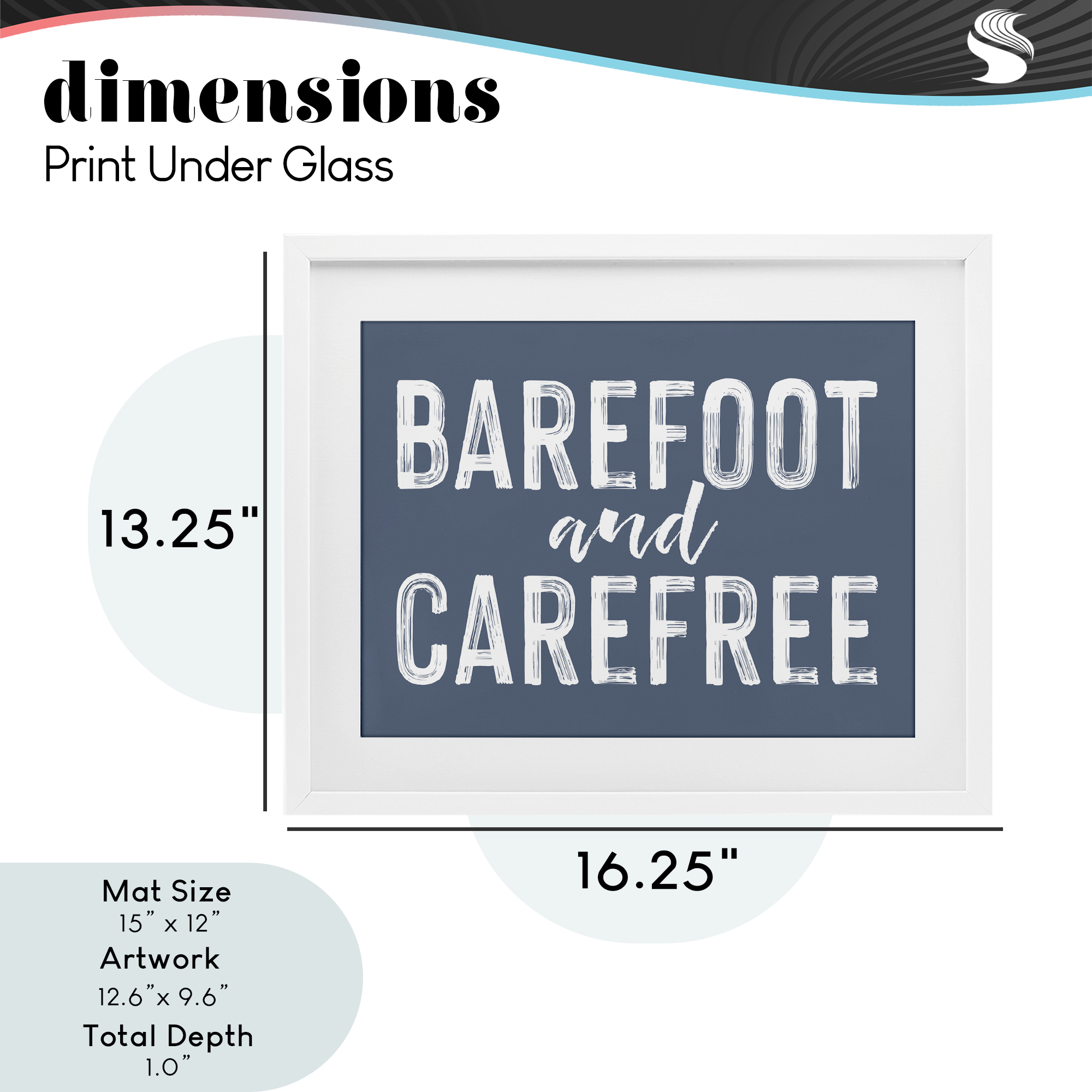 Barefoot & Carefree Blue White Framed Print Under Glass, design by Lettered and Lined