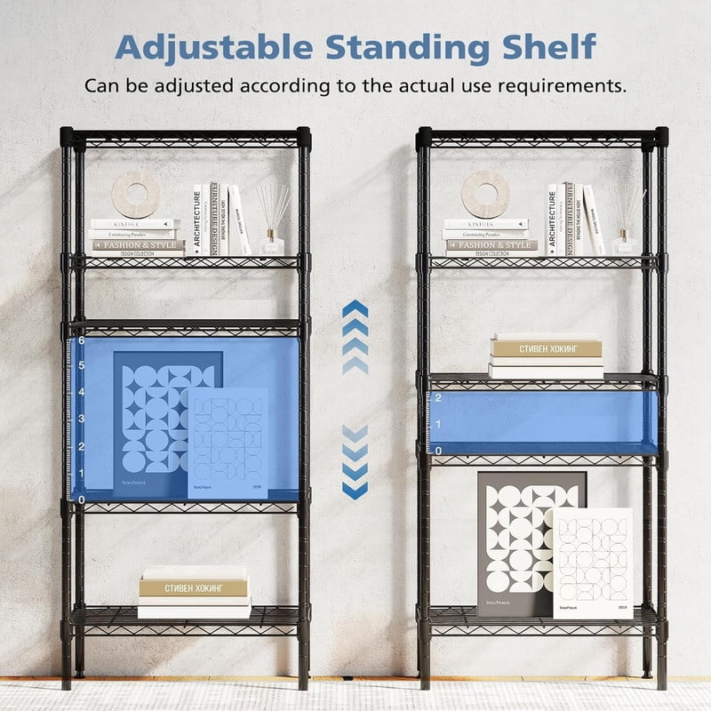 Gianna 5-Tier Metal Wire Storage Shelves, Adjustable Standing Storage Rack Shelf, Heavy Duty Steel Shelving Unit Organizers for Kitchen Bathroom Pantry Garage, 23.3" W×13.4" D×60" H, Black