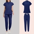 thumbnail image 4 of MLQIDK Womens Scrub Sets Plus Size Medical Uniforms Petite V-Neck Scrub Pants and Tops Nursing Scrubs with Pockets Navy M, 4 of 4